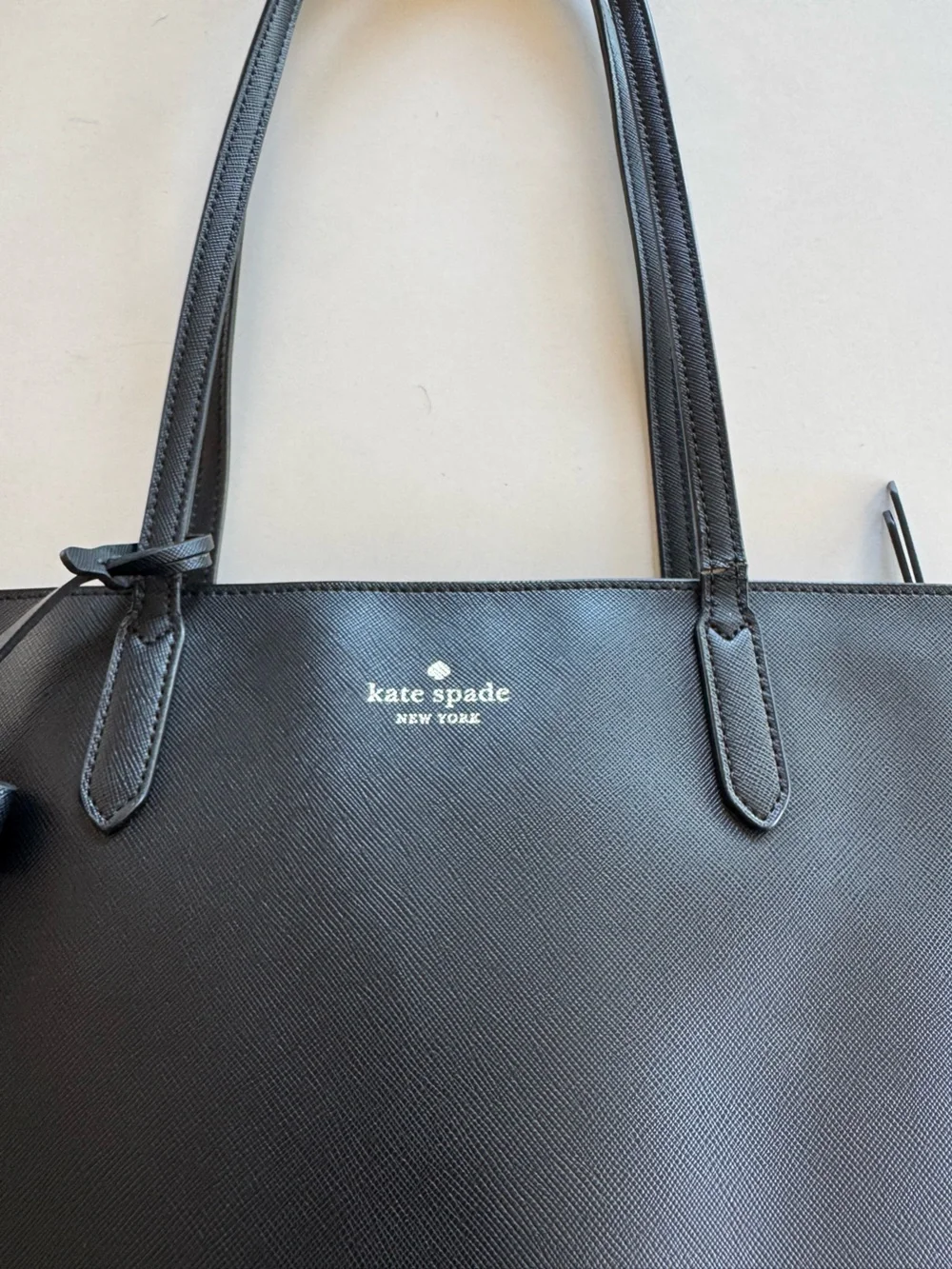 Kate Spade New York Black Saffiano Leather Tote Bag Bow Zip Top Shoulder Purse